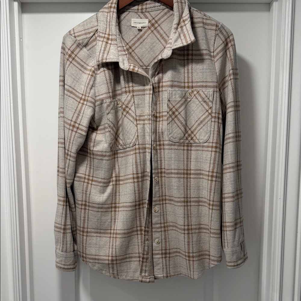 Thread & Supply Beige and White Checkered Top